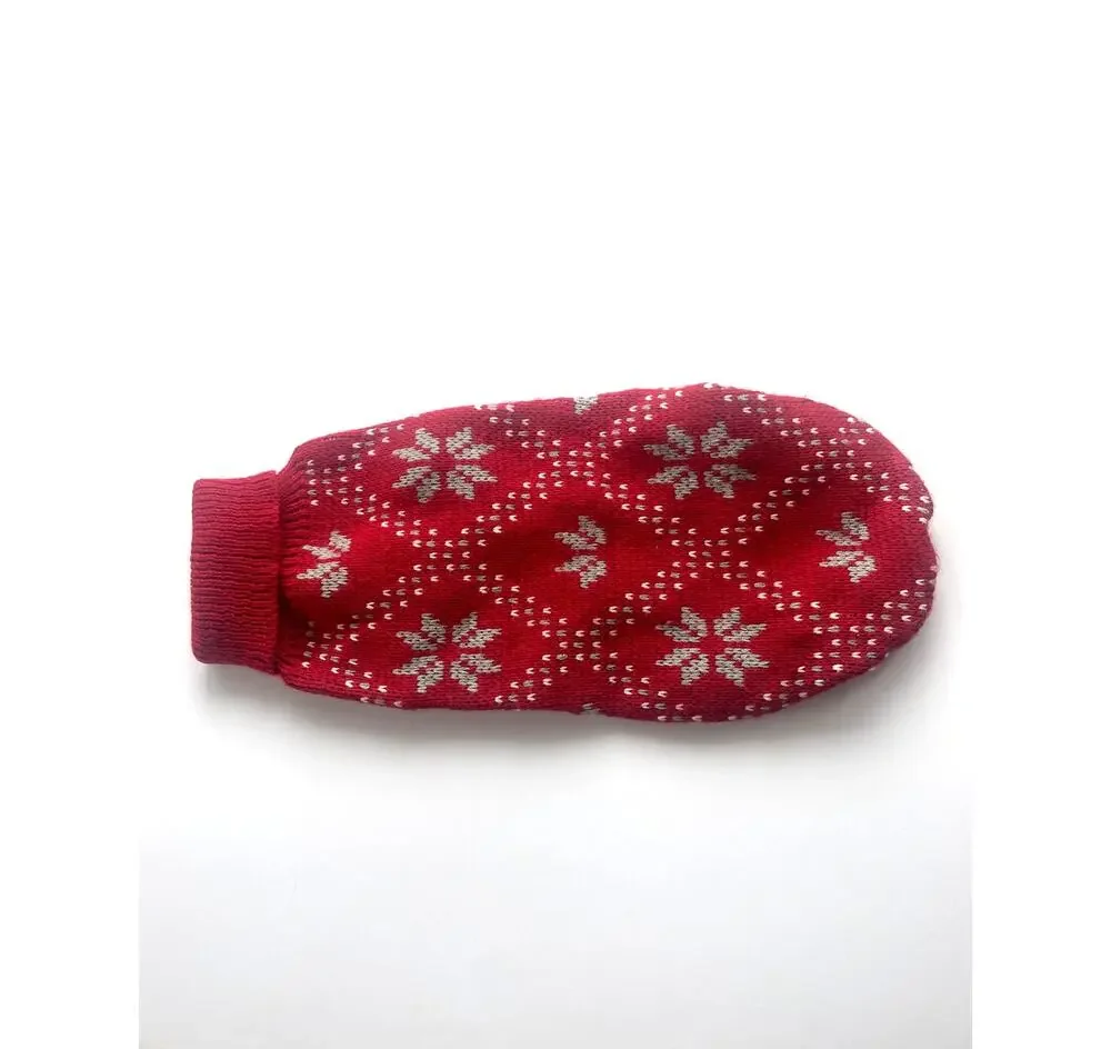 Dog Christmas Sweater Red w/ Gray Snowflakes